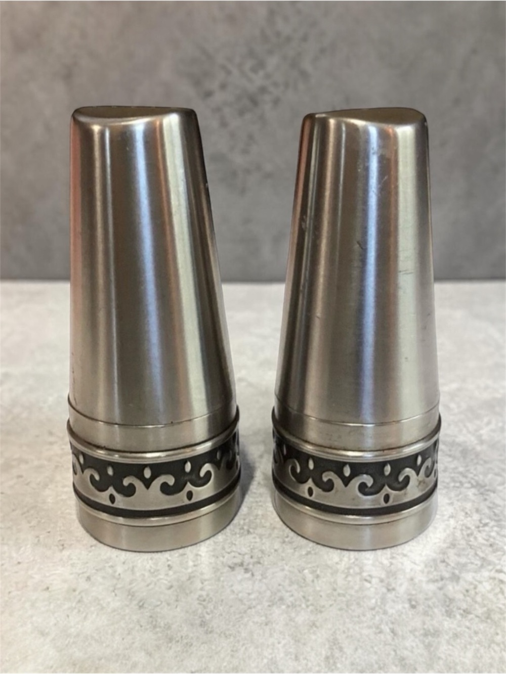 Vintage Stainless Steel Chrome Salt & Pepper Shakers Made In Japan Mid Century